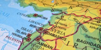 Closeup map of Middle East region